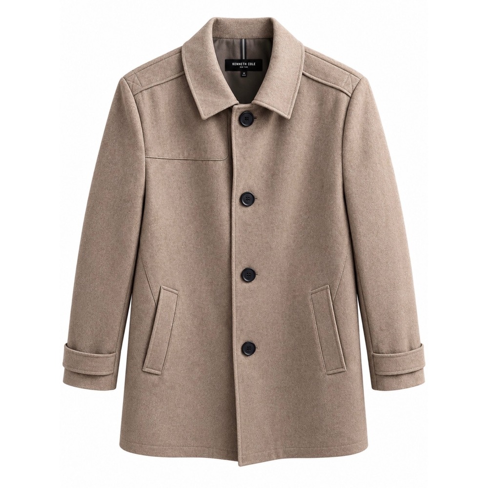 Kenneth Cole New York Mens Wool Blend Quilted Car Coat Tan Brown Size L
